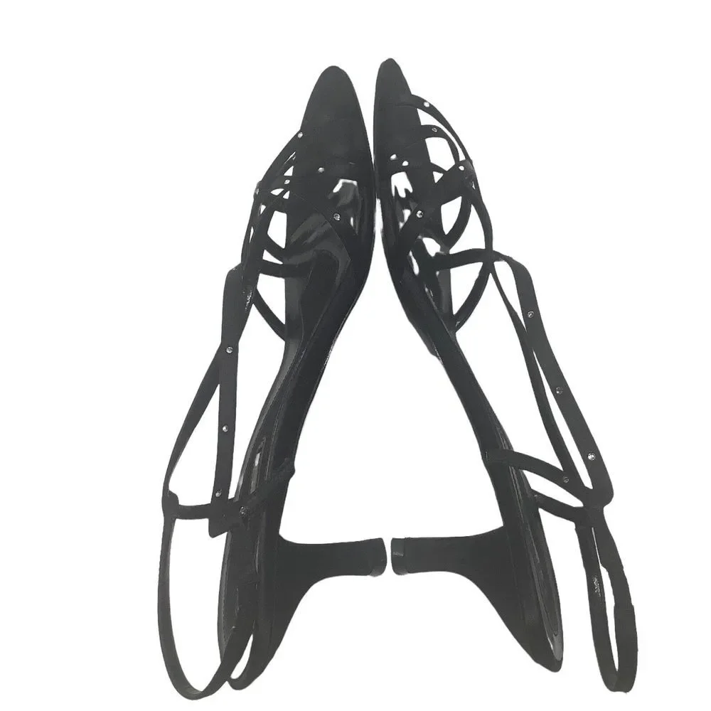 Bandolino Dressy Strappy Sandal Size 9.5 M Black Fabric‎ with Rhinestones Womans
